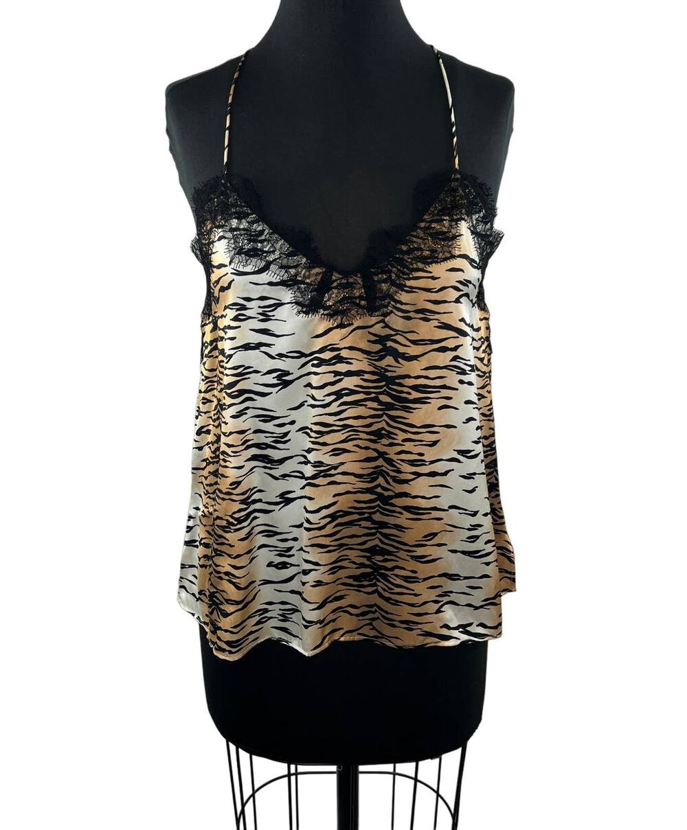 Cami NYC Brown Leopard Print Silk Lace Trim Cami Racerback Tank Camisole S